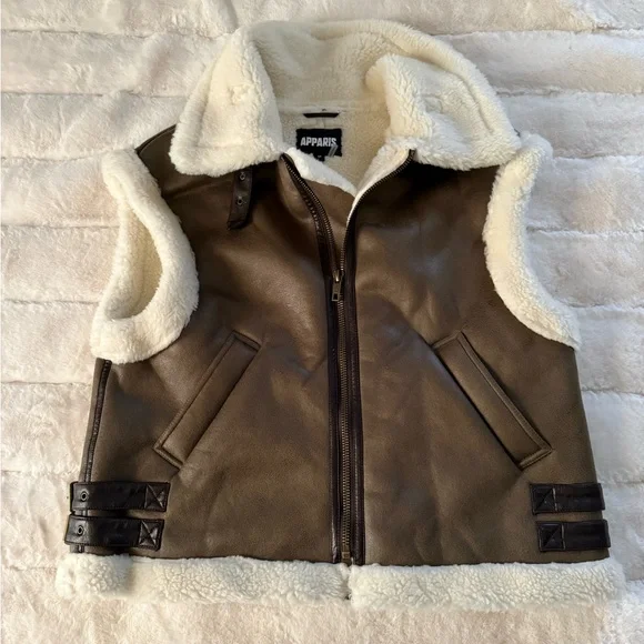 Apparis Tan and White Teddy Jacket - Picture 4 of 6